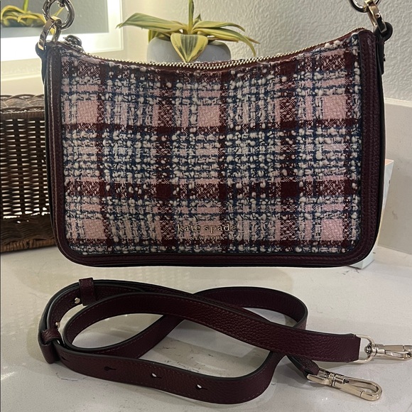 kate spade Handbags - Kate Spade Burgundy and Pink Plaid Crossbody Bag